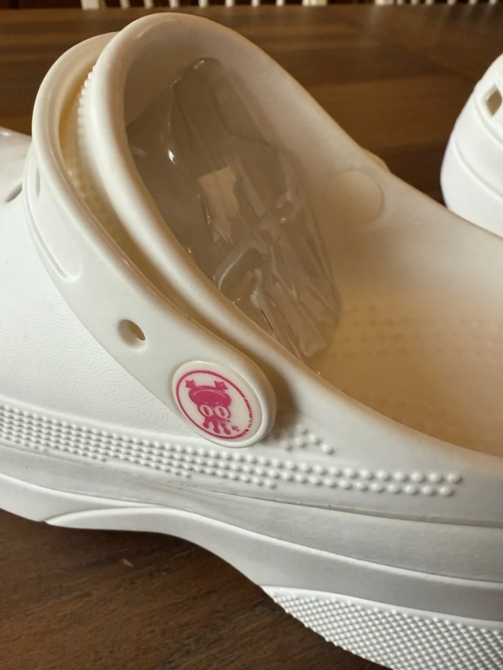 White Platform Clog with Pink Accent Strap Button